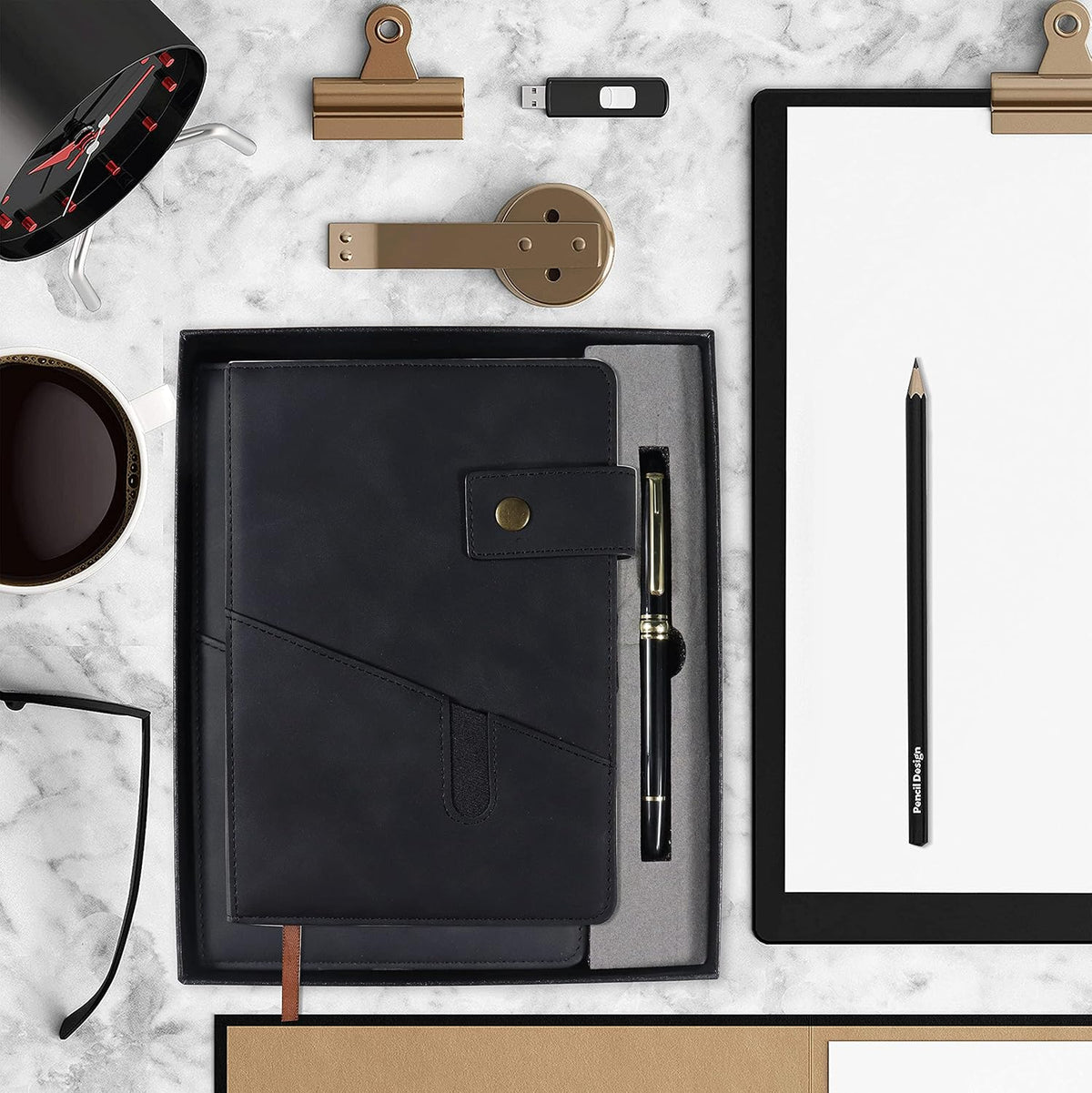 A5 Lined Notebook 5.9"x8.4", Leather Journal with Pen & Gift Box, 200 Pages