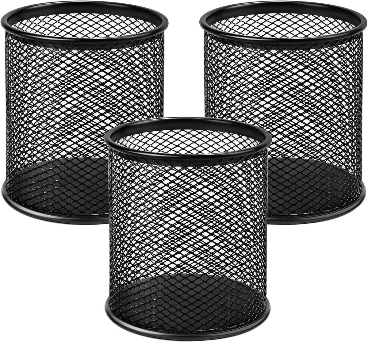 MaxGear Pen Holder for Desk 3 Pack,Mesh Metal, Non-Slip EVA Pad, 3.7’’ Tall