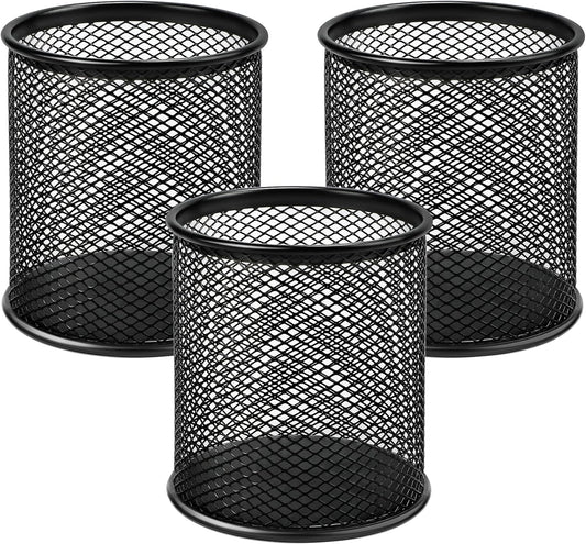 MaxGear Pen Holder for Desk 3 Pack,Mesh Metal, Non-Slip EVA Pad, 3.7’’ Tall