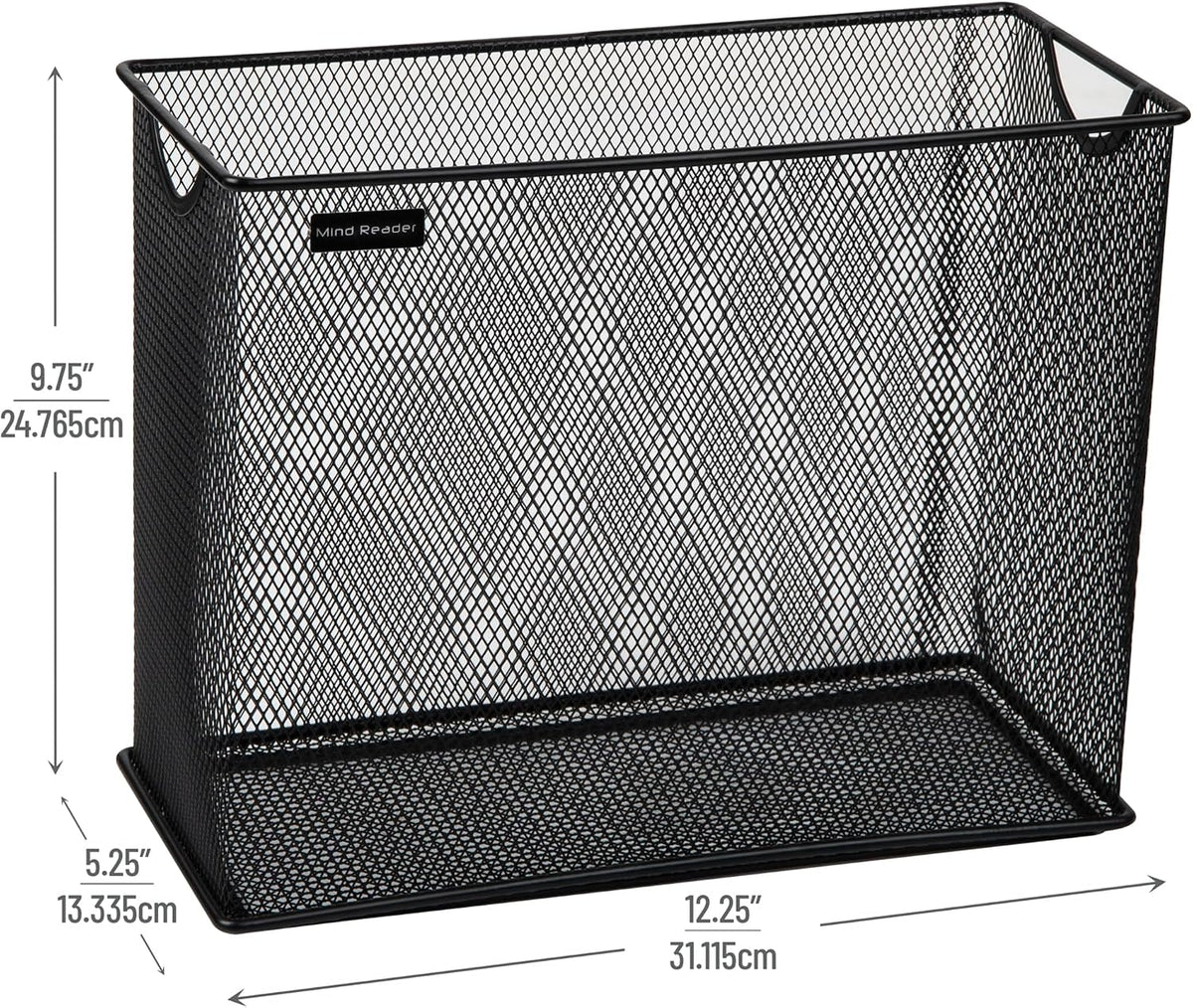 Mind Reader Vertical File Storage, Desktop Organizer, Hanging Files, Office, Metal Mesh, 12.25"L x 5.5"W x 10"H, Black