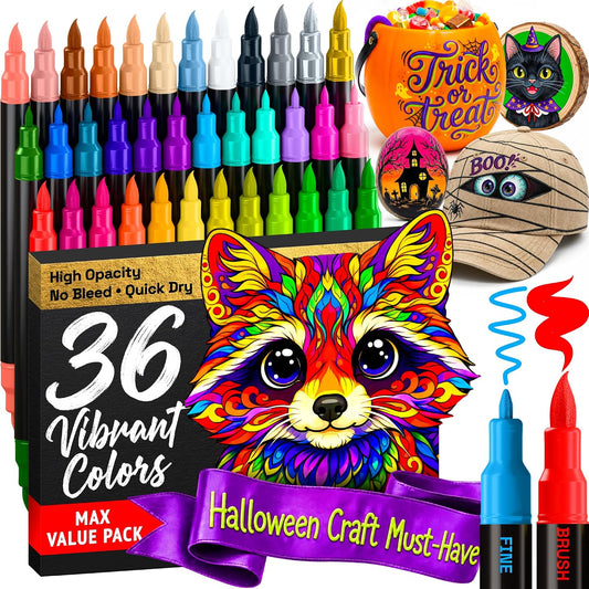 ARTISTRO 36 Multicolor Dual-Tip Acrylic Paint Marker Pens for Drawing