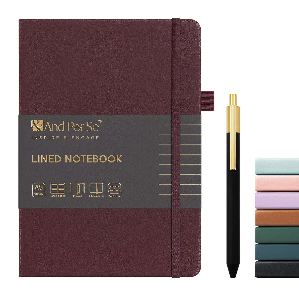 &And Per Se Lined Journal and Pen Set, A5 Leather Hardcover Notebook with Pen & Stationary Set, 160 Pages 100GSM Thick Ruled Paper Journal for Business Work Writing (Dark Blue)