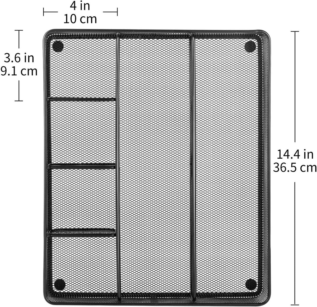 Amazon Basics Metal Mesh Desk Organizer with 6 Compartments, Anti-Slip Pen Holder Storage Tray for Office Supplies and Home, Black