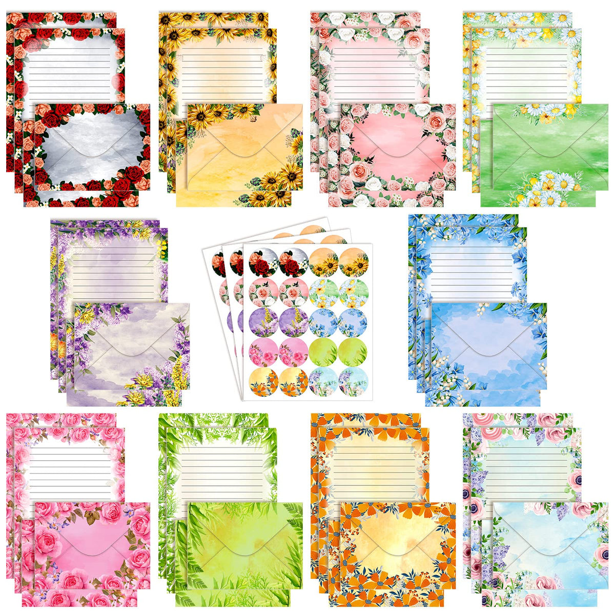 TaoBary 160 Pcs Vintage Floral Stationery Paper and Envelopes Set
