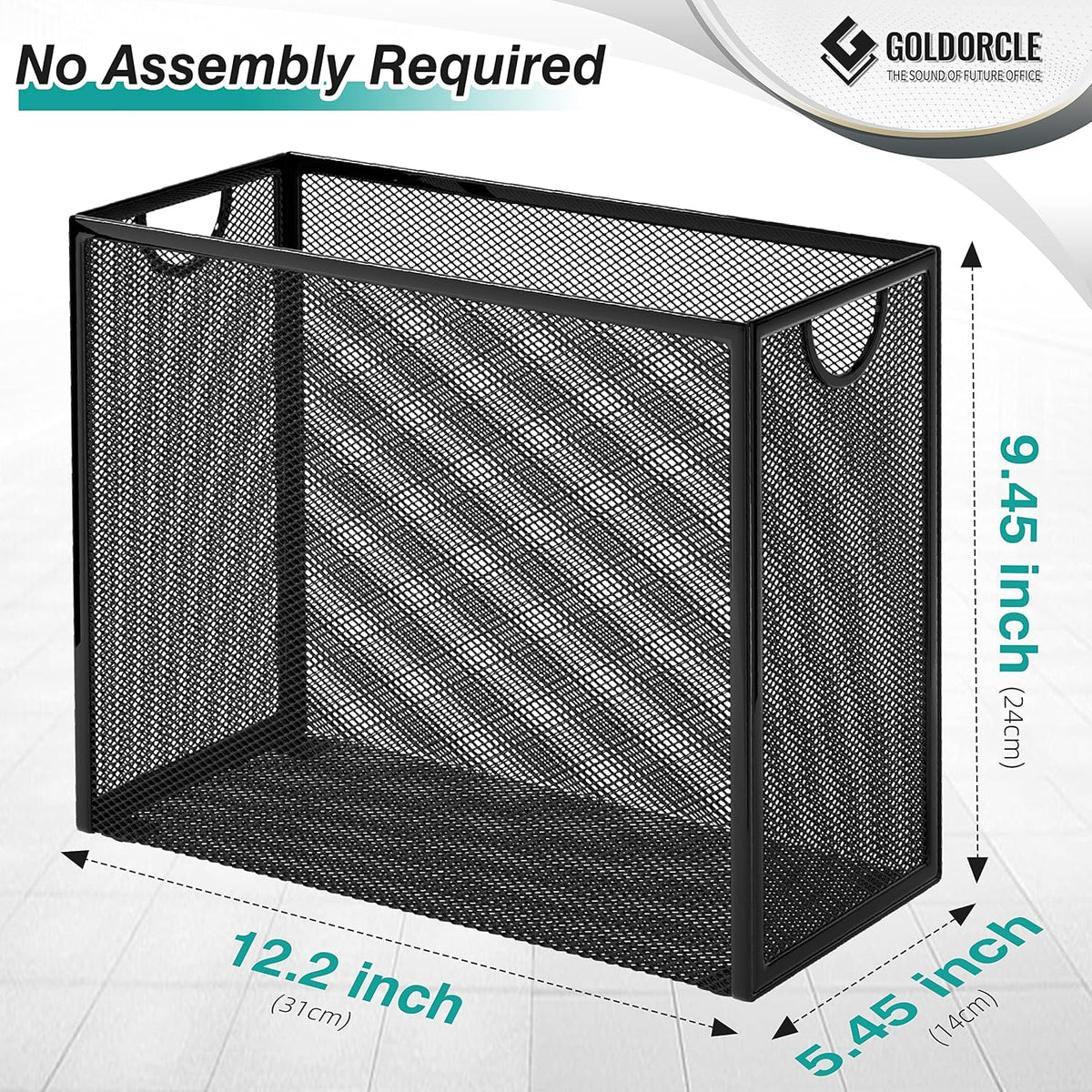 Hanging File Organizer, File Folder Organizer with Handles, Metal Mesh File Crate Storage Box, Letter Size (with 5 Grey Folders)