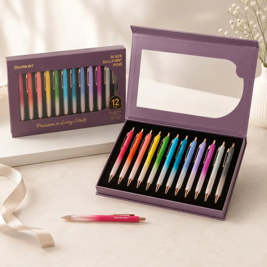 Aesthetic Ballpoint Pen Gift Set, 12 Gradient Black Ink Retractable Pens for Journaling, Planning, Office, School, and Thoughtful Gifts