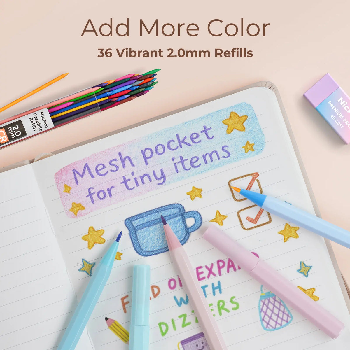 Nicpro Stationary Set - Office Supply Kit with Big Capacity Pen Box Kit, 6 Pastel 0.5-0.7mm Smooth-Writing Mechanical Pencils & Markers for Students (Back to School Hauls Study Supplies)