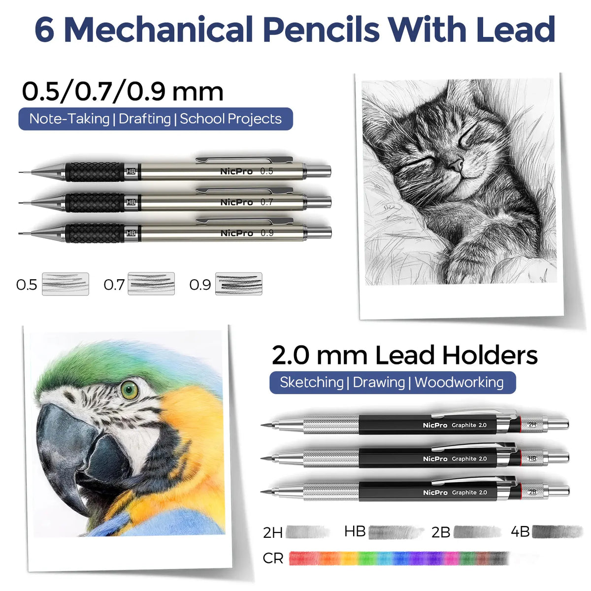 Nicpro 50 PCS Office Stationery Set with Pencil Pouch - Back to School Shopping Learning Tool, Classroom Supplies: 6 Gel Pens & Refills, 12 Highlighters for Highlighting, 6 Art Mechanical Pencils (0.5,0.7,0.9,2.0mm Tips), 12 Tube Lead Refills for Students