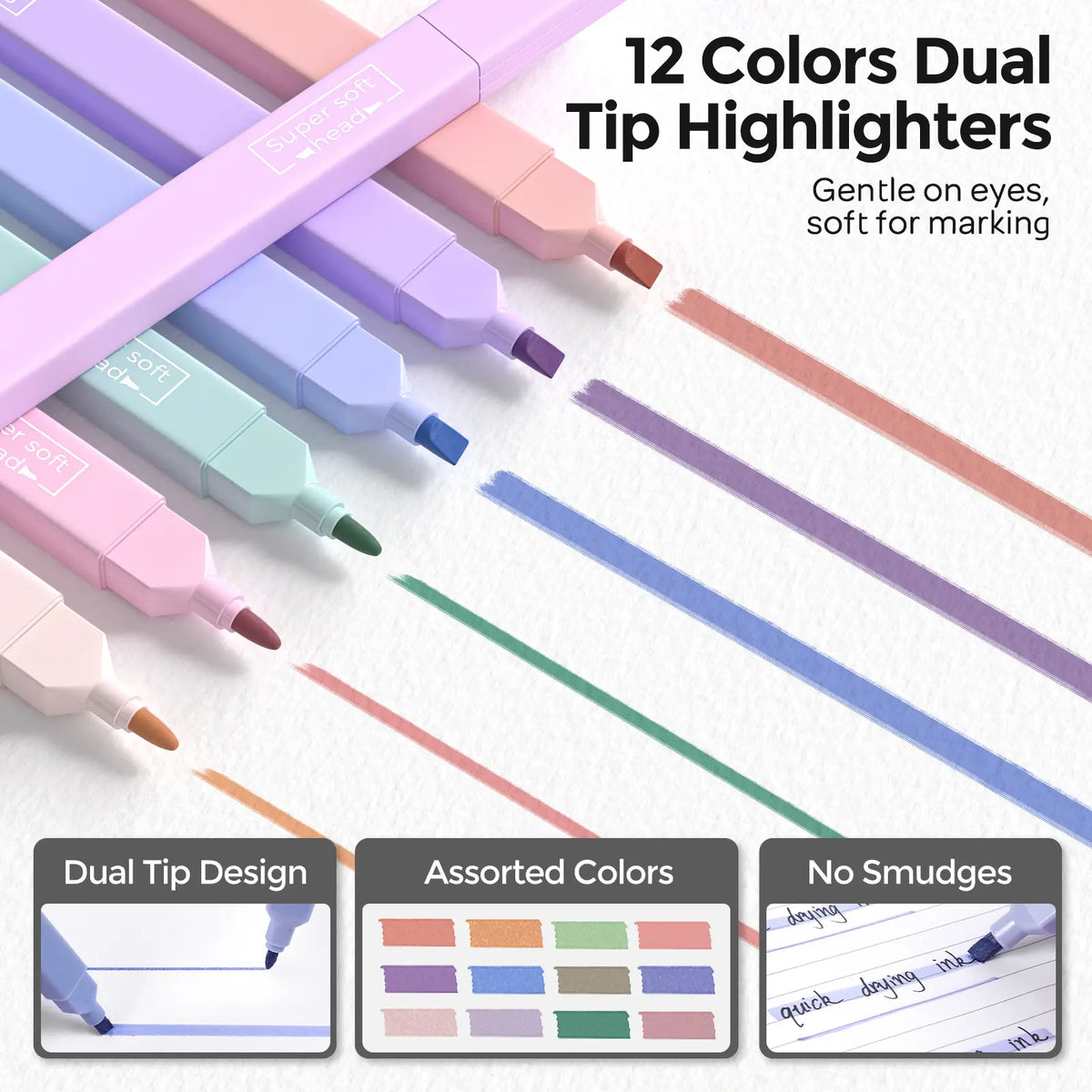 Nicpro 50 PCS Office Stationery Set with Pencil Pouch - Back to School Shopping Learning Tool, Classroom Supplies: 6 Gel Pens & Refills, 12 Highlighters for Highlighting, 6 Art Mechanical Pencils (0.5,0.7,0.9,2.0mm Tips), 12 Tube Lead Refills for Students