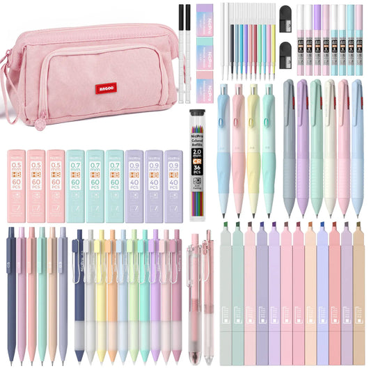Nicpro Cute Stationery Set (78 PCS) - Back to School Haul with Pink Pencil Pouch, 12 Pastel Highlighters, 12 Color & Black Ink Gel Pens, 10 Mechanical Pencils (0.5/0.7/0.9/2.0mm), 6 Ballpoint Pens for College School Supplies