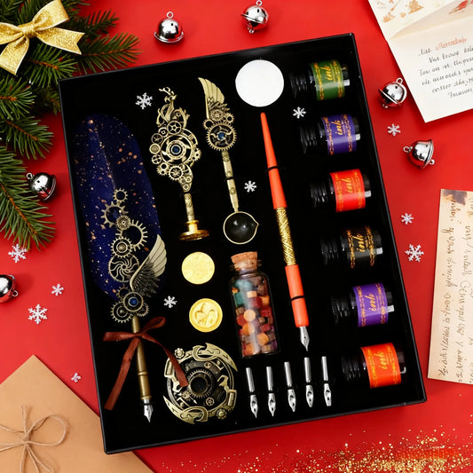Retro Style Writing Pen Set, Specialty Pen, Aesthetic Pens, Unique Pens, Ink Set, 1 Set Exquisite Feather Writing Pen & Handmade Wax Set, Mother's Day Gifts, Writing Stationery Gift for School Office Home Dormitory, Set with Pen