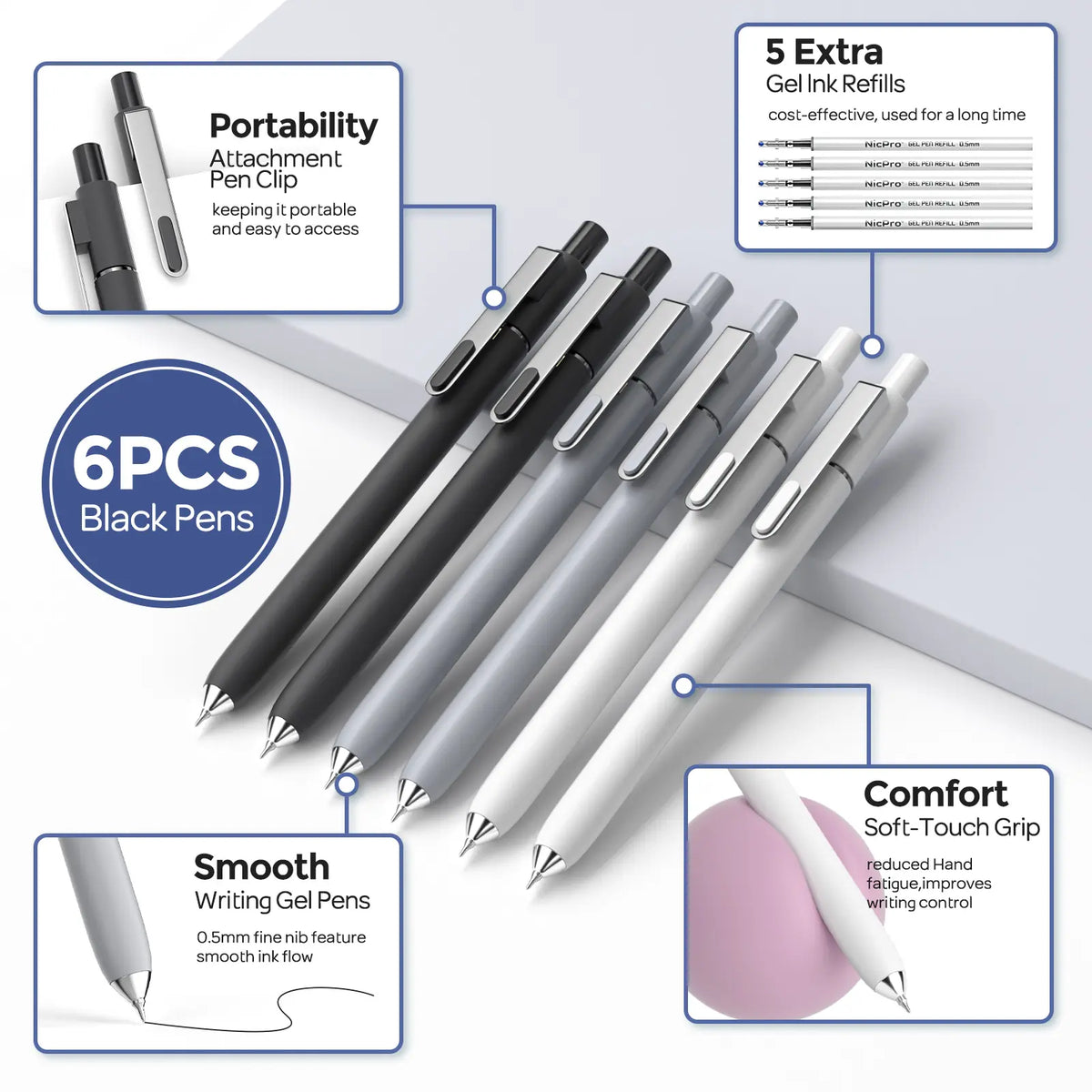Nicpro 50 PCS Office Stationery Set with Pencil Pouch - Back to School Shopping Learning Tool, Classroom Supplies: 6 Gel Pens & Refills, 12 Highlighters for Highlighting, 6 Art Mechanical Pencils (0.5,0.7,0.9,2.0mm Tips), 12 Tube Lead Refills for Students