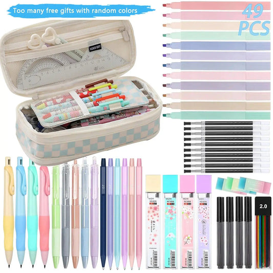 49PCS Aesthetic School Supplies, Pastel Mechanical Pencil Set with Case,Mechanical Pencils 0.5mm, 0.7mm& 2.0mm with Lead Refills, Cute Mechanical Pencils for Writing, Drawing & Drafting,summervibes