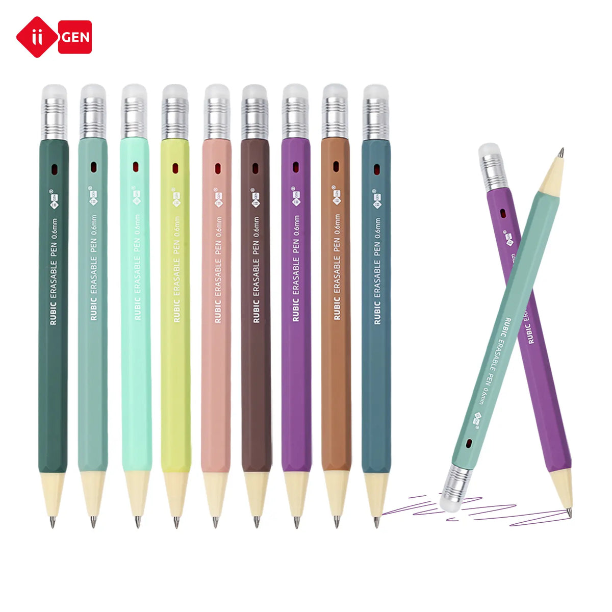 iiGEN RUBIC Erasable Gel Pens - 0.6mm Retractable Twist Magic Pens with Ergonomic Hexagonal Barrel Grip, Smooth Writing, Error Removal, Back to School Haul, College School Supplies, Office Accessories, Magic Pens & Refills