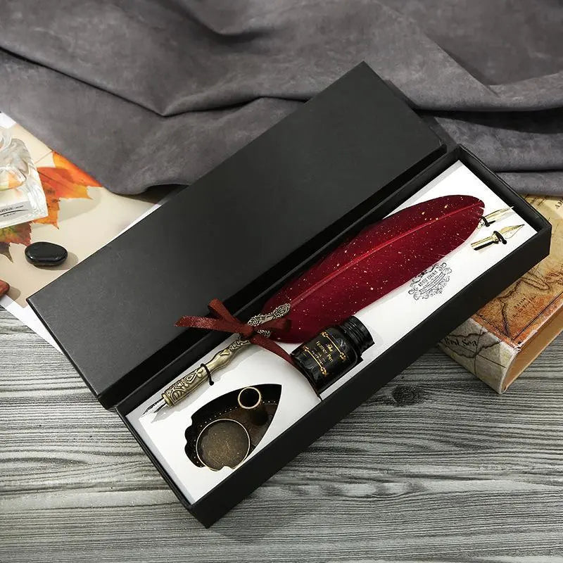 Vintage Feather Pen and Ink Set, Classic Series Goose Quill Pen with Carving Pen Stand, Calligraphy Pen Nibs, Black Dip Pen Ink, Antique Writing Gift for Birthdays & Holidays,Classic Series Goose Quill Pen with Carving Pen Stand,birthday gift